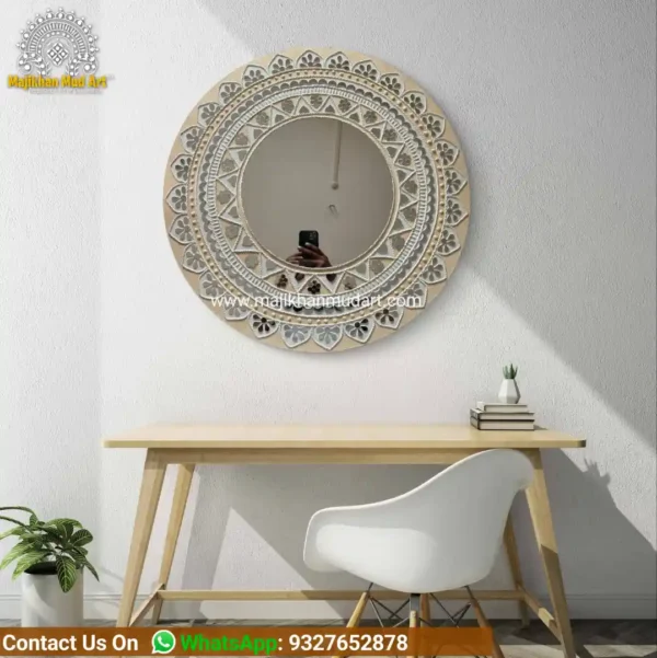 Mud work round mirror| Lippan art mirror| home decor