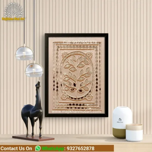Botanical Bloom Lippan Art – Nature Inspired Wall Decor for Living Room | Handmade Mud Mirror Artwork piece