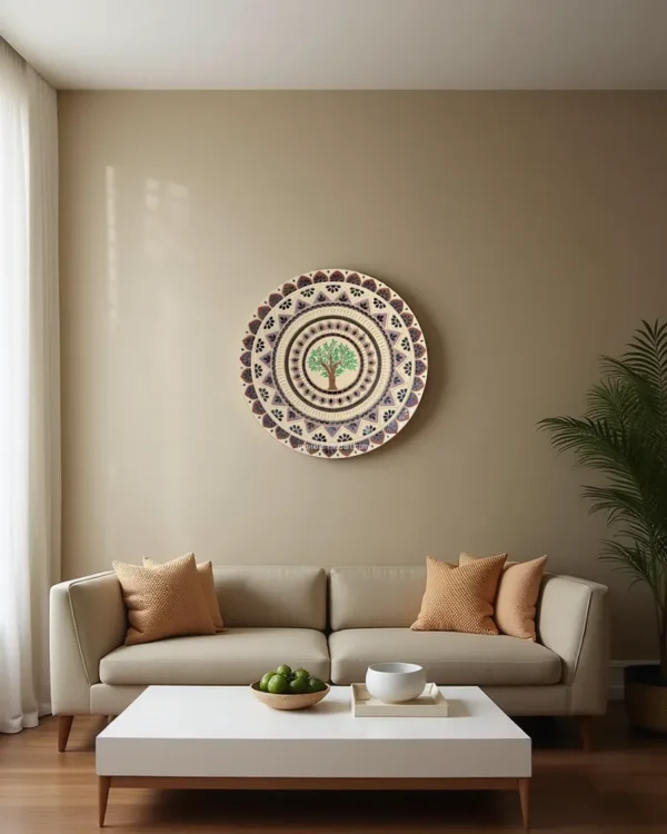 Minimalist Mandala Wall Panel with Tree of Life | Handmade Lippan Art