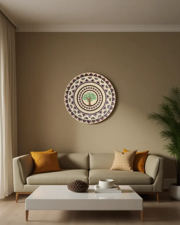 Minimalist Mandala Wall Panel with Tree of Life | Handmade Lippan Art