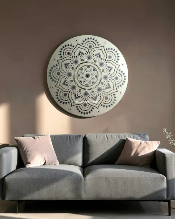 peaceful design Mutva Mud work round large piece| Lippan art round frame| home decor | interior luxury decor